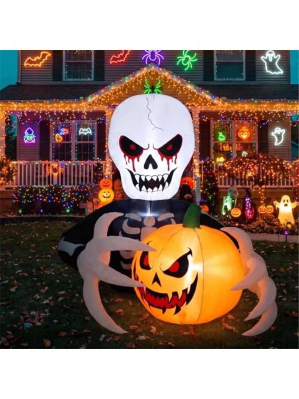 Gardwin 7 FT Halloween Inflatables Skeleton Reaper with Jack-o'-Lantern Outdoor